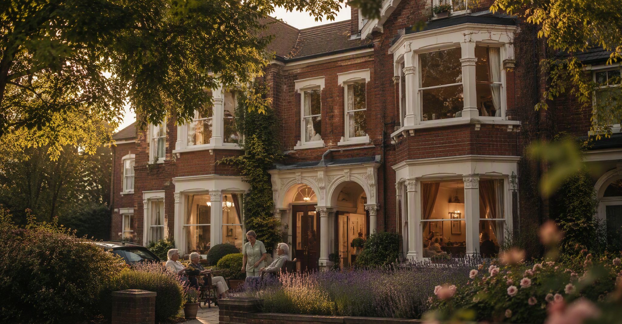 The Belmar house — a Victorian red-brick care home at golden hour