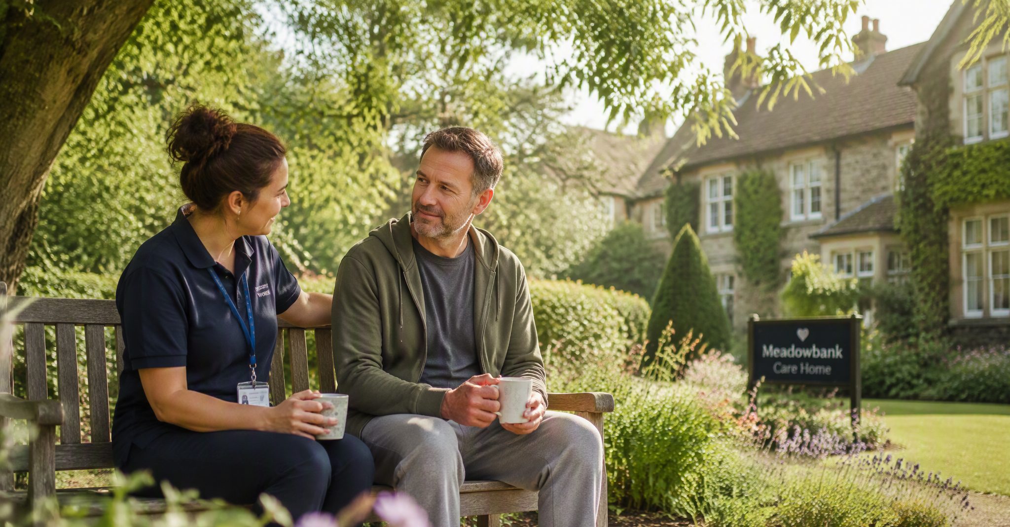 One-to-one support on a garden bench